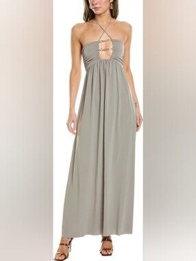 Bec & Bridge Chain Detail Formal Cocktail Jersey Taupe Maxi Halter Dress Size 8‎
